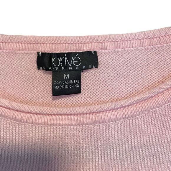 Privé- Women’s Light Pink Crew Neck Long Sleeved 100% Cashmere Sweater, Size Med - Picture 2 of 5